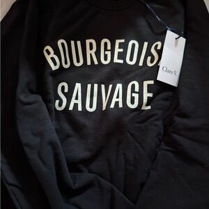 Clare V Black Crewneck Sweater with Bold Print